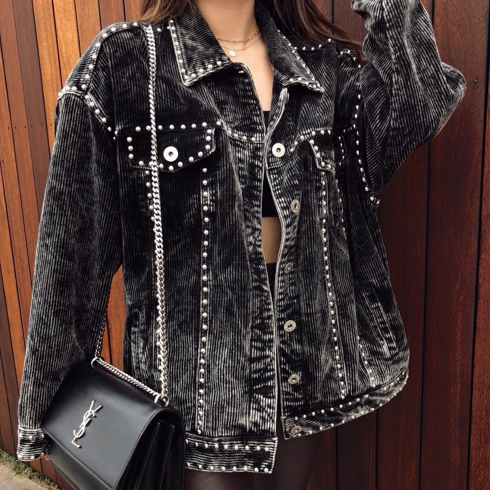12th Tribe Baldwin Studded Black Corduroy Jacket